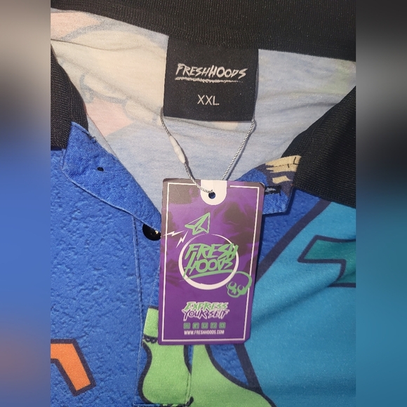 Fresh Hoods Men's Dinosaur Polo Shirt Size XX‎ Large Bright Colorful 80s Vibe - Picture 7 of 10